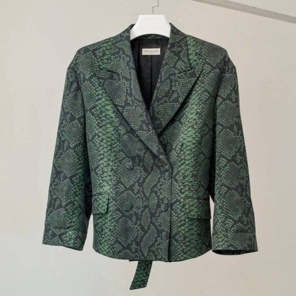 Dries Van Noten AW/20 Green Snake-Print Wool Blazer